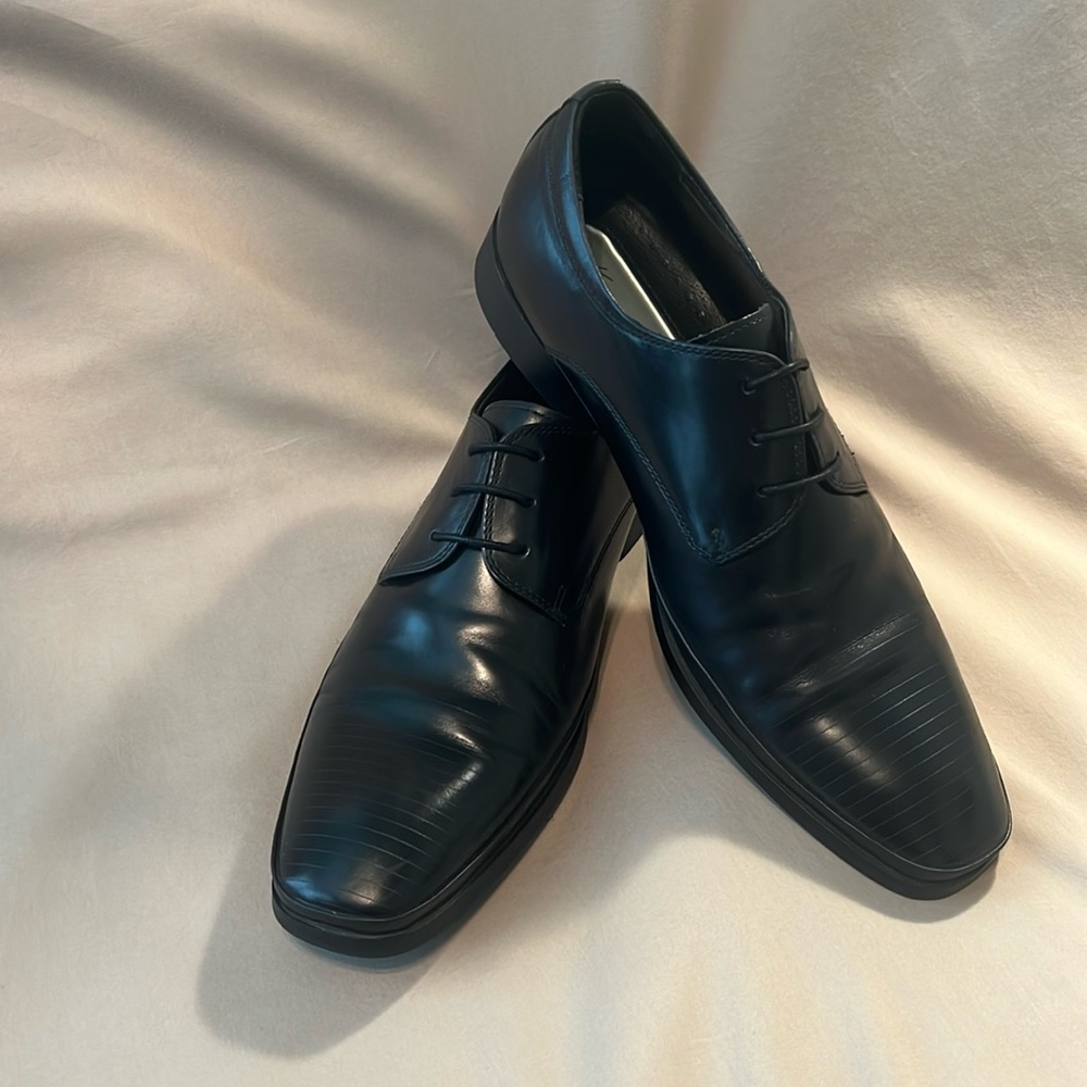Kenneth Cole Silver Technology Blk Square Toe Oxford Leather Dress Shoes Men 10M